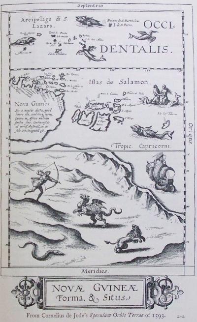 NOVAE GVINEAE Forma et Situs, from Cornelius de Jode's Speculum Orbis Terrae of 1593