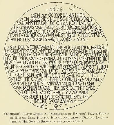 Vlamingh's Plate Giving an Inscription of Hartog's Plate Found by Him on Dirk Hartog Island, and also a Second Inscription of His Own