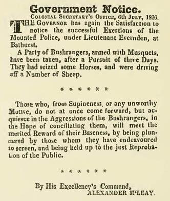 Government Notice re bushrangers