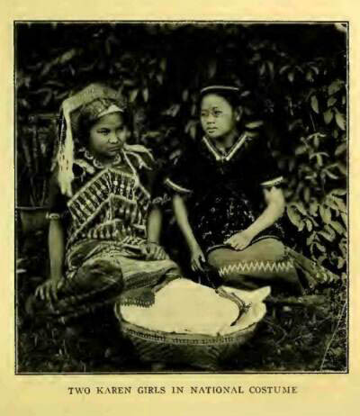 TWO KAREN GIRLS IN NATIONAL COSTUME 